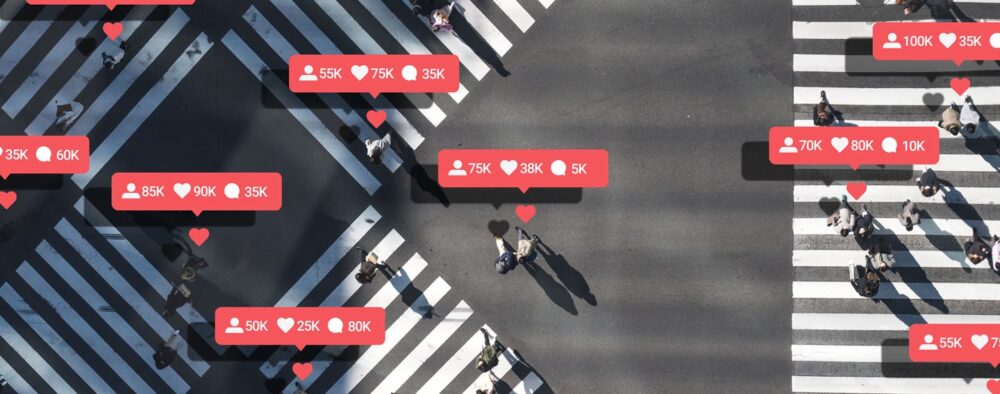 Crowd of people and social media statistics