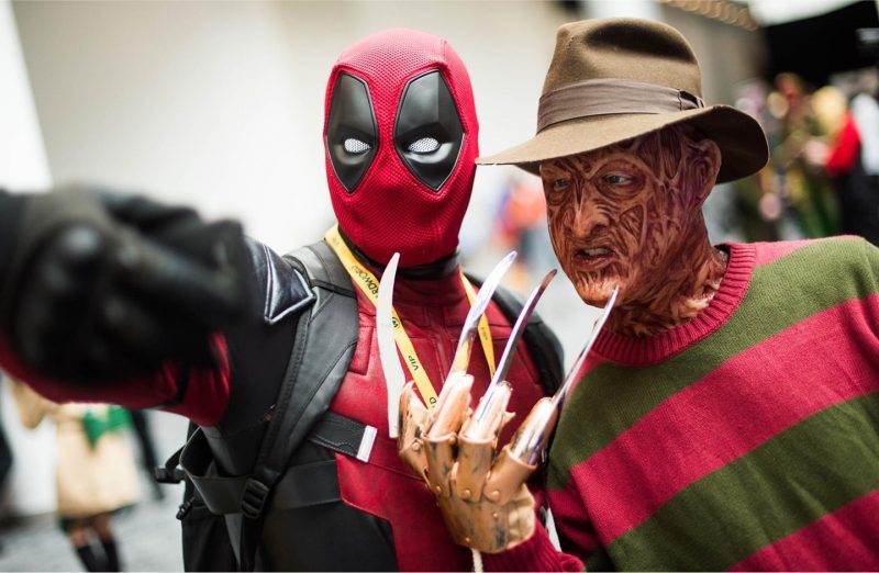 two mens with Deadpool and Freddy Krueger custom at the Wizard World event