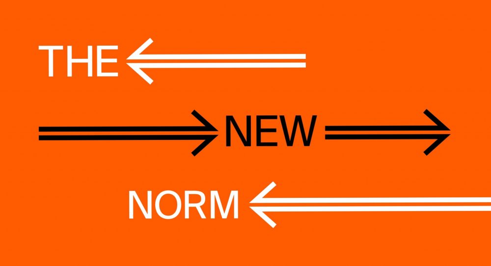 Graphic design with black and white horizontal arrows and lyrics on orange background