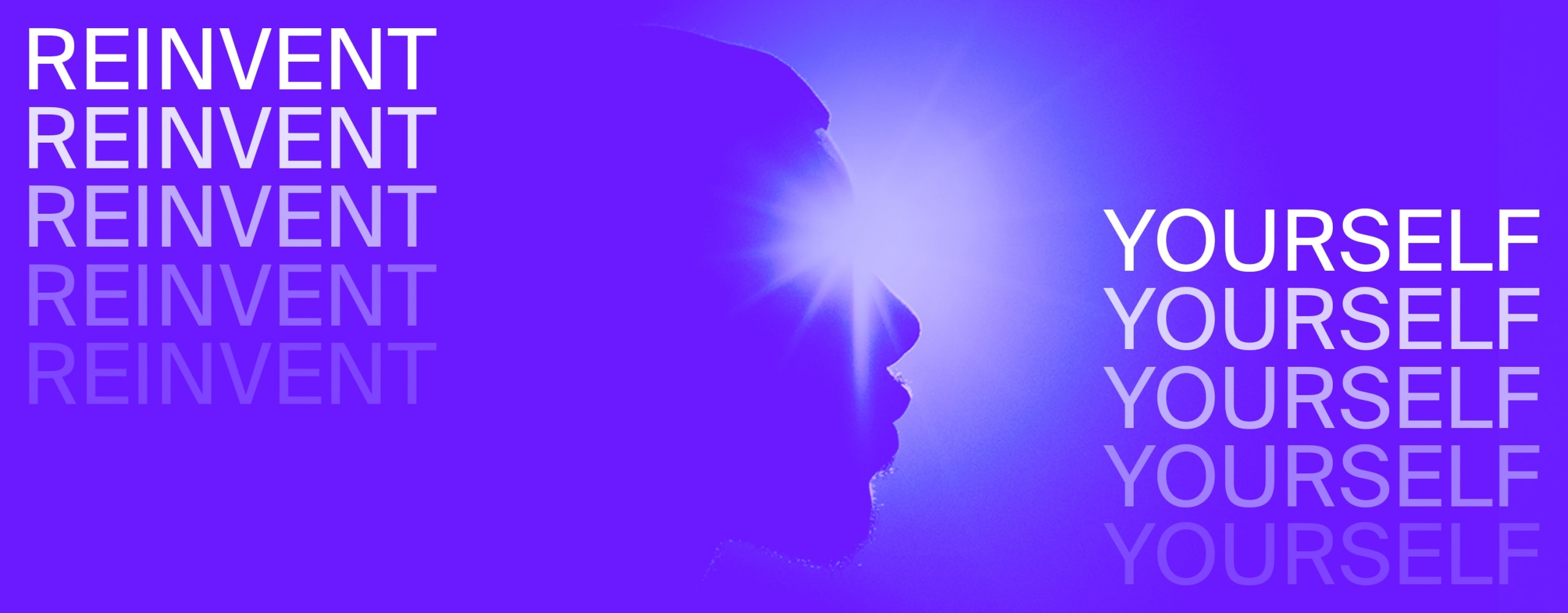 Purple silhouette of a face shaded by light