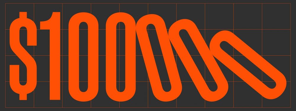 Red number on black background