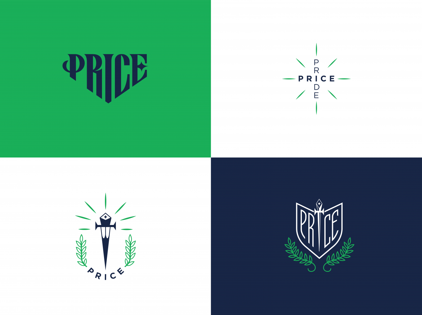 Collage of four logos in white, green and dark blue color