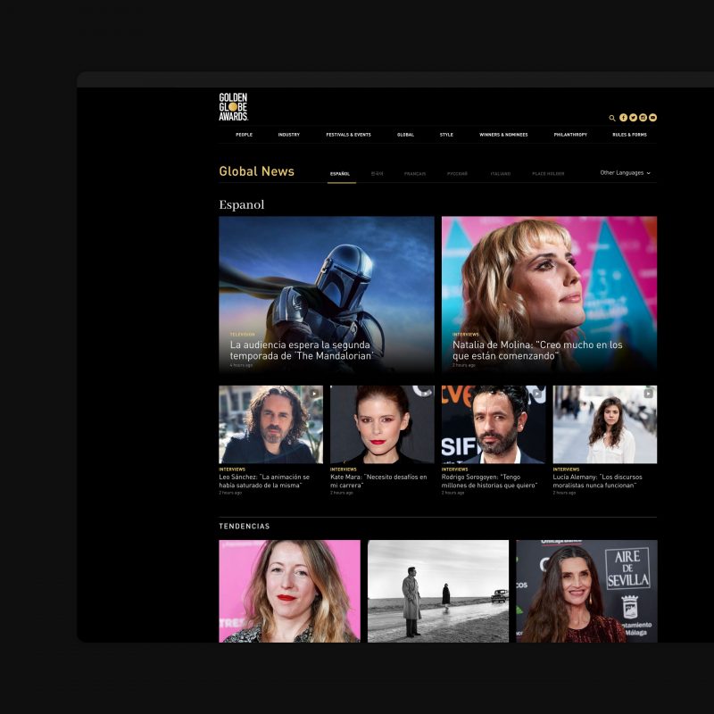 Golden Globes website mockups