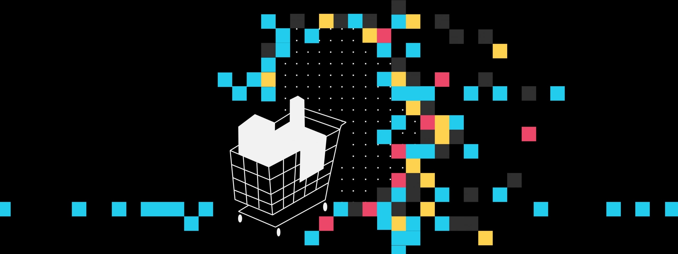 Graphics created from squares and a shopping cart