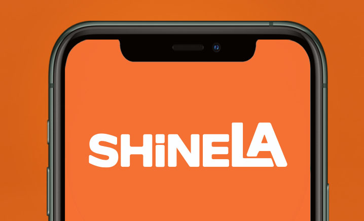 Phone screen with Shinela logo