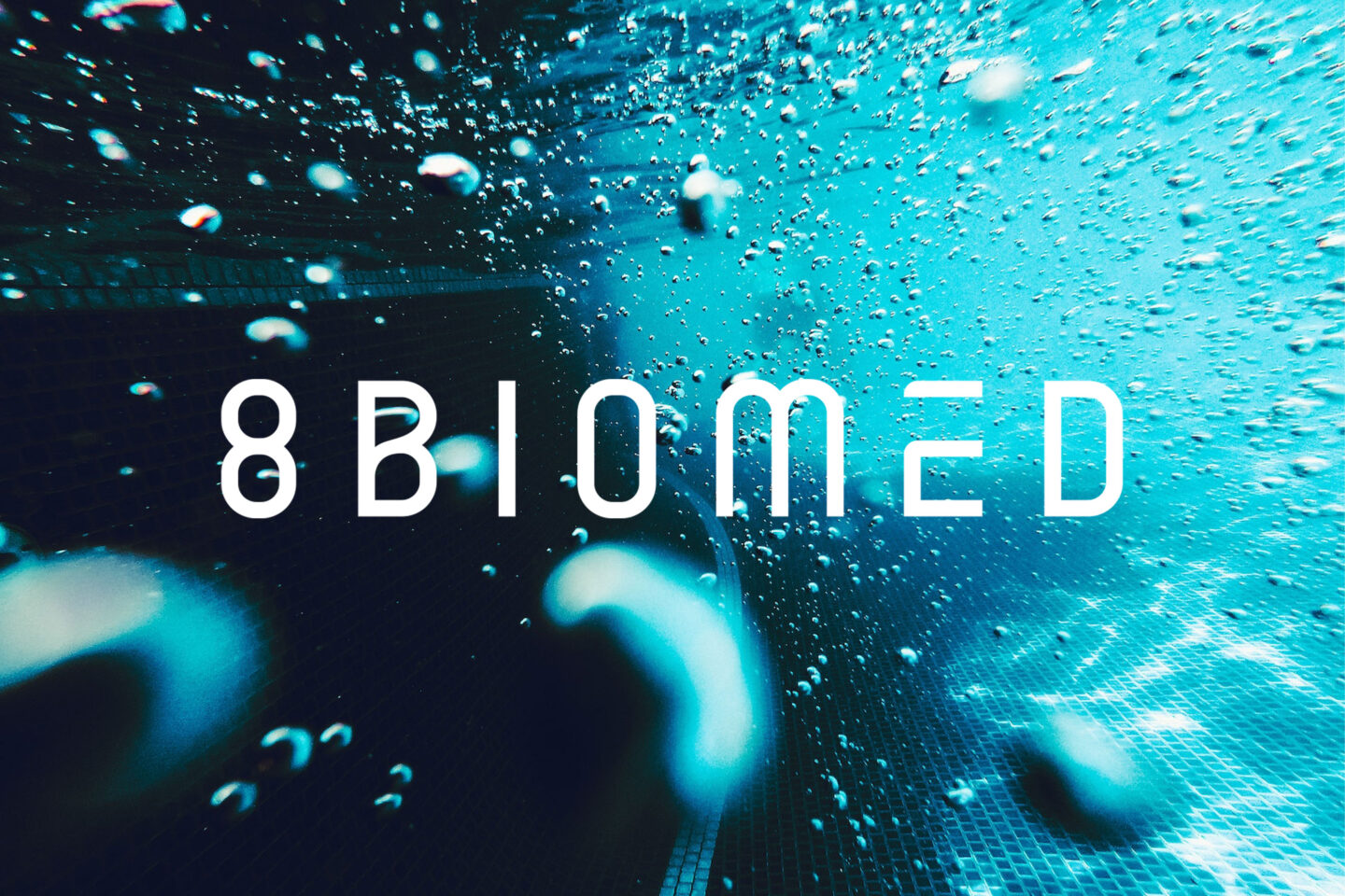 The title 8 Biomed on blue background