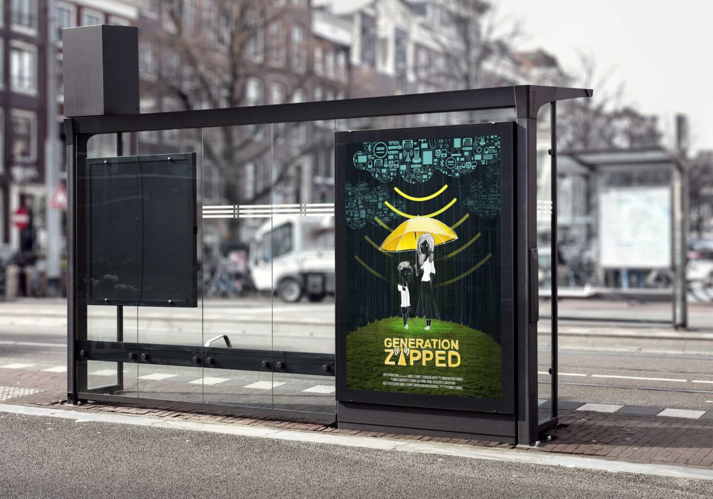 Generation zapped billboard on a bus stop