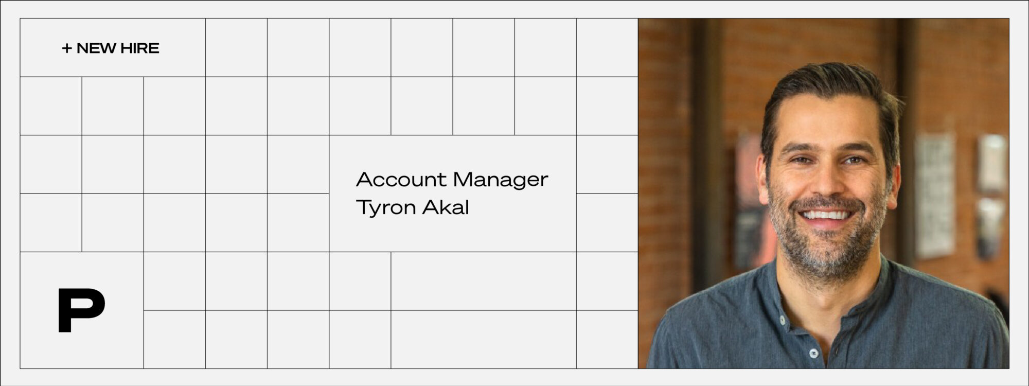 Brown hair man with a smile. Account Manager - Tyron Akal