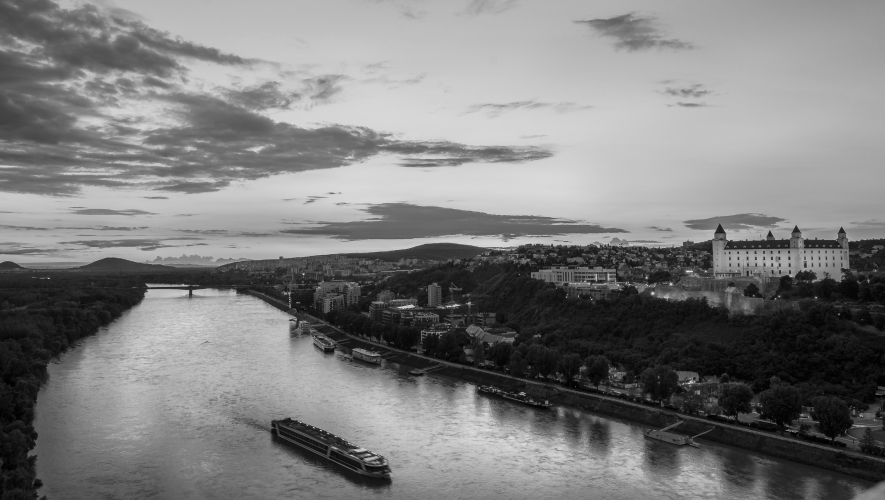 Bratislava cityscape - town in central Europe with a characteristic castle and the famous Danube river
